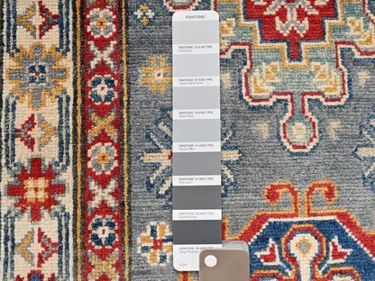 Kazak Kazak hand-knotted wool runner in Gray & Ivory, 2'7" x 12'6" — SKU O02041 (view 4)
