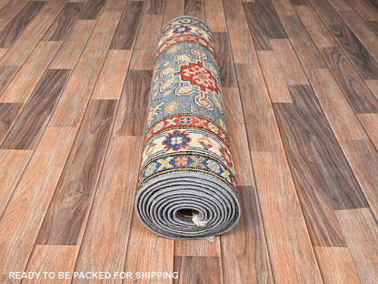 Kazak Kazak hand-knotted wool runner in Gray & Ivory, 2'7" x 12'6" — SKU O02041 (view 5)
