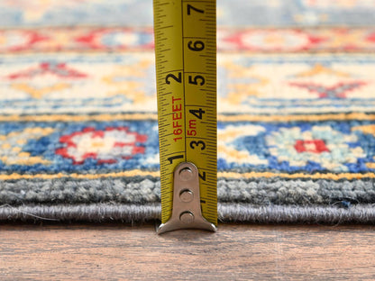 Kazak Kazak hand-knotted wool runner in Gray & Ivory, 2'7" x 12'6" — SKU O02041 (view 6)