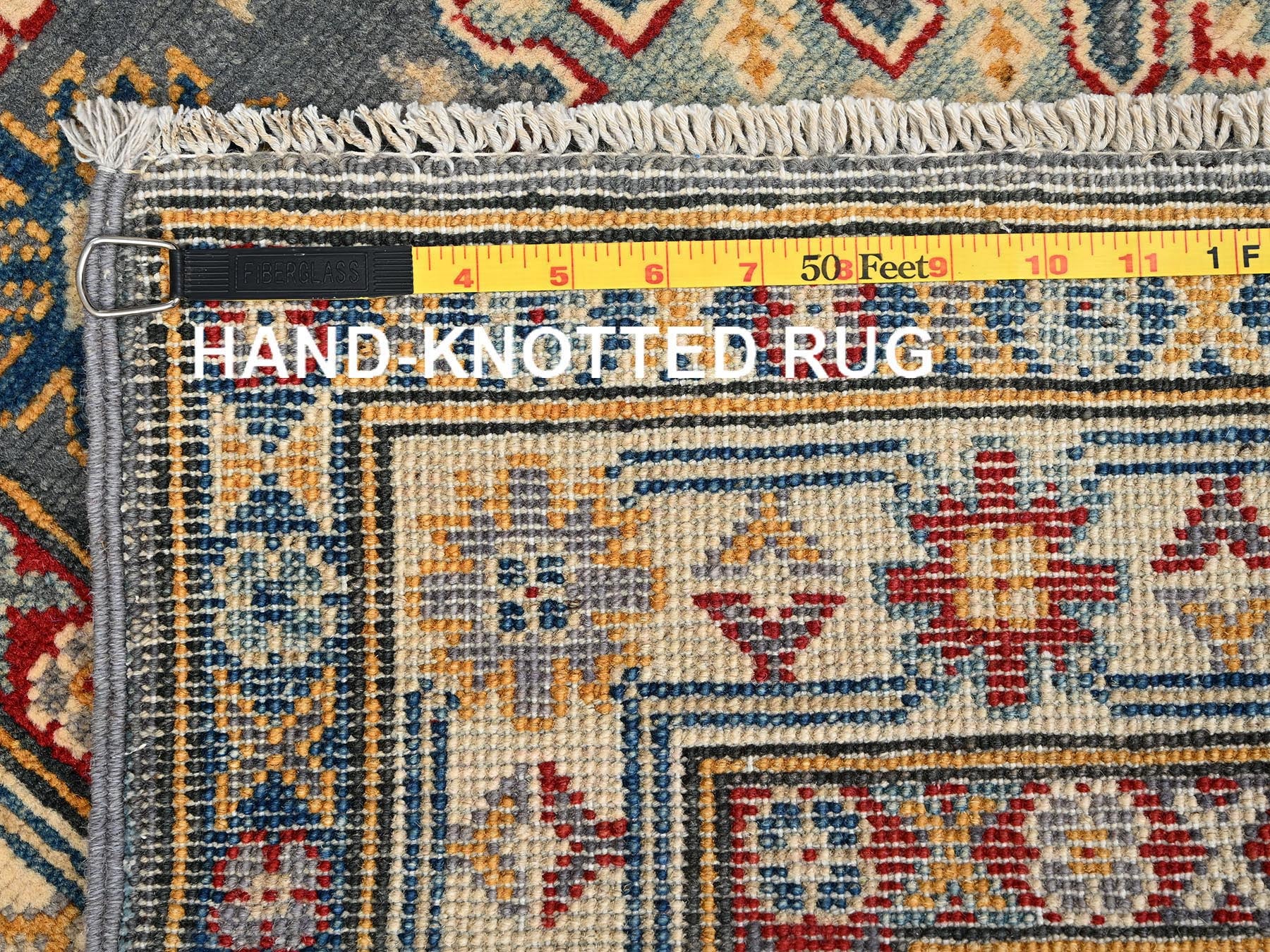 Kazak Kazak hand-knotted wool runner in Gray & Ivory, 2'7" x 12'6" — SKU O02041 (view 7)