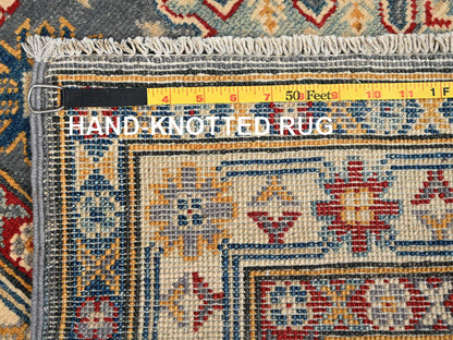 Kazak Kazak hand-knotted wool runner in Gray & Ivory, 2'7" x 12'6" — SKU O02041 (view 7)
