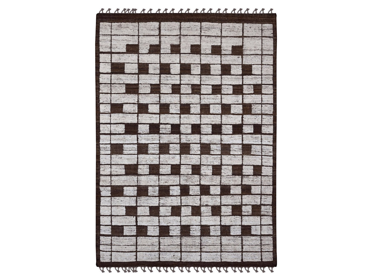 Tribal & Geometric hand-knotted wool rug in Brown, 6'4" x 8'11" — SKU O020421