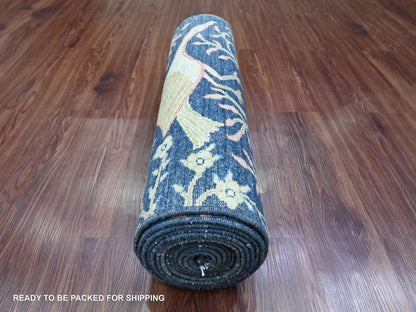 Blue 2'8" x 15'11" Oushak And Peshawar Hand knotted Wool Rug - Sku: O020425