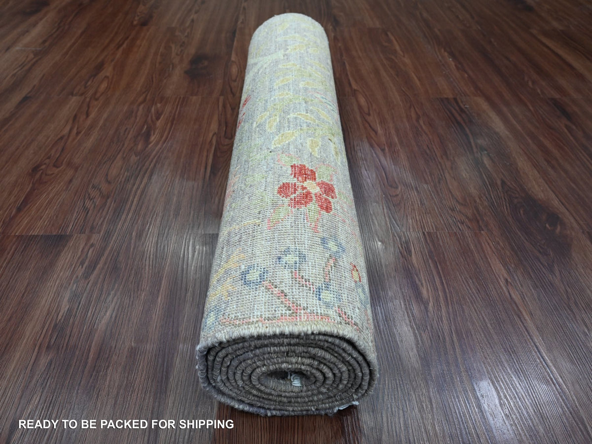 Peshawar Oushak hand-knotted wool runner in Gray, 2'7" x 9'9" — SKU O020426 (view 4)