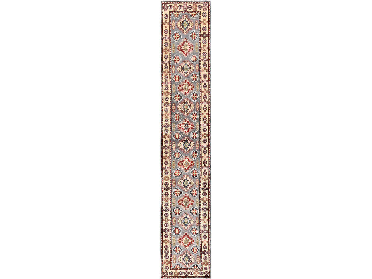 Kazak Kazak hand-knotted wool runner in Gray & Ivory, 2'5" x 15'3" — SKU O02042