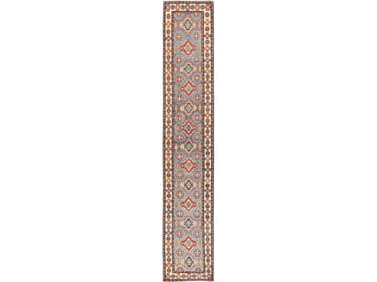 Kazak Kazak hand-knotted wool runner in Gray & Ivory, 2'5" x 15'3" — SKU O02042