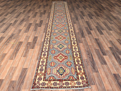 Kazak Kazak hand-knotted wool runner in Gray & Ivory, 2'5" x 15'3" — SKU O02042 (view 2)
