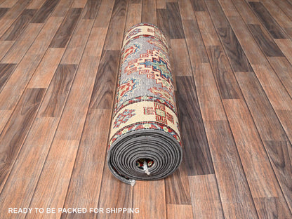 Kazak Kazak hand-knotted wool runner in Gray & Ivory, 2'5" x 15'3" — SKU O02042 (view 5)