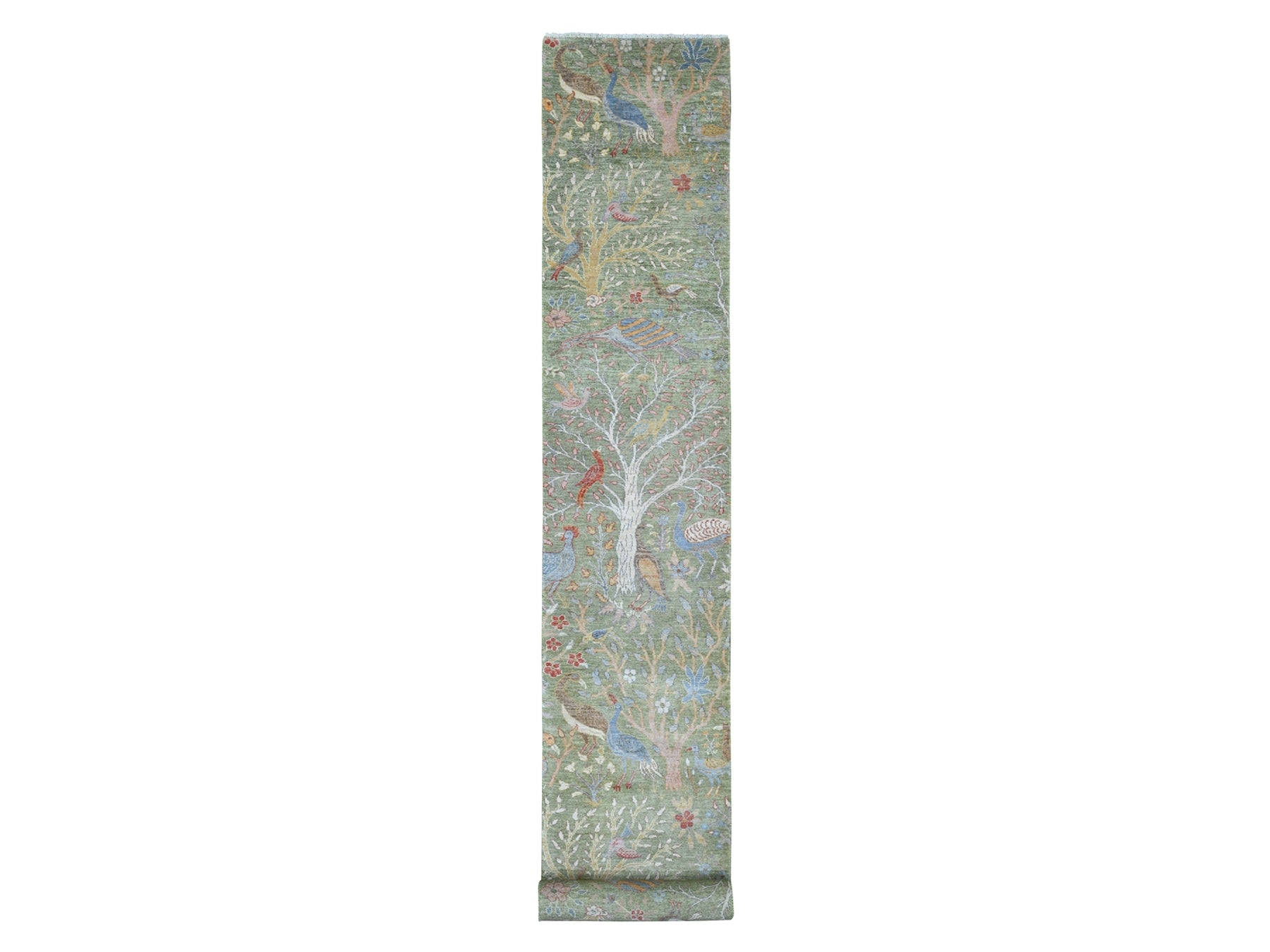 Peshawar Oushak hand-knotted wool runner in Green, 2'7" x 19'9" — SKU O020431