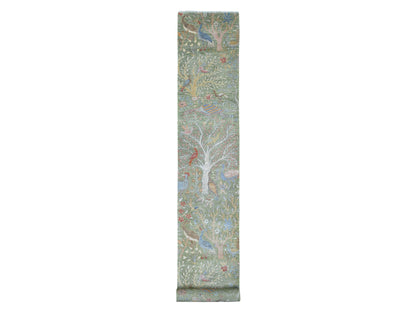 Peshawar Oushak hand-knotted wool runner in Green, 2'7" x 19'9" — SKU O020431