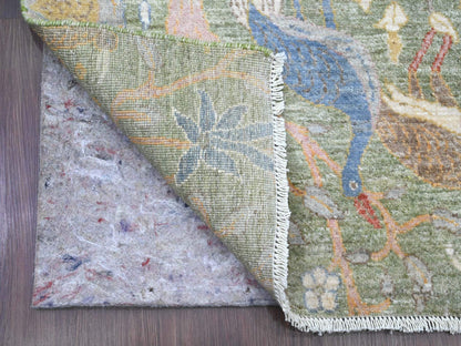 Green 2'7" x 19'9" Oushak / Peshawar Hand knotted Wool Rug - Sku: O020431