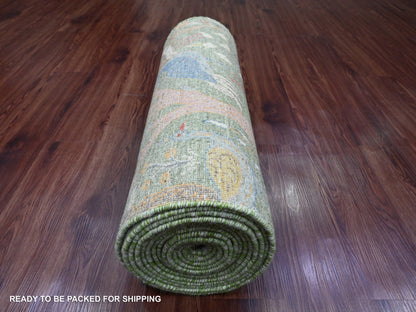 Green 2'7" x 19'9" Oushak / Peshawar Hand knotted Wool Rug - Sku: O020431