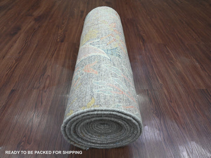 Peshawar Oushak hand-knotted wool runner in Gray, 2'7" x 22' — SKU O020435 (view 4)