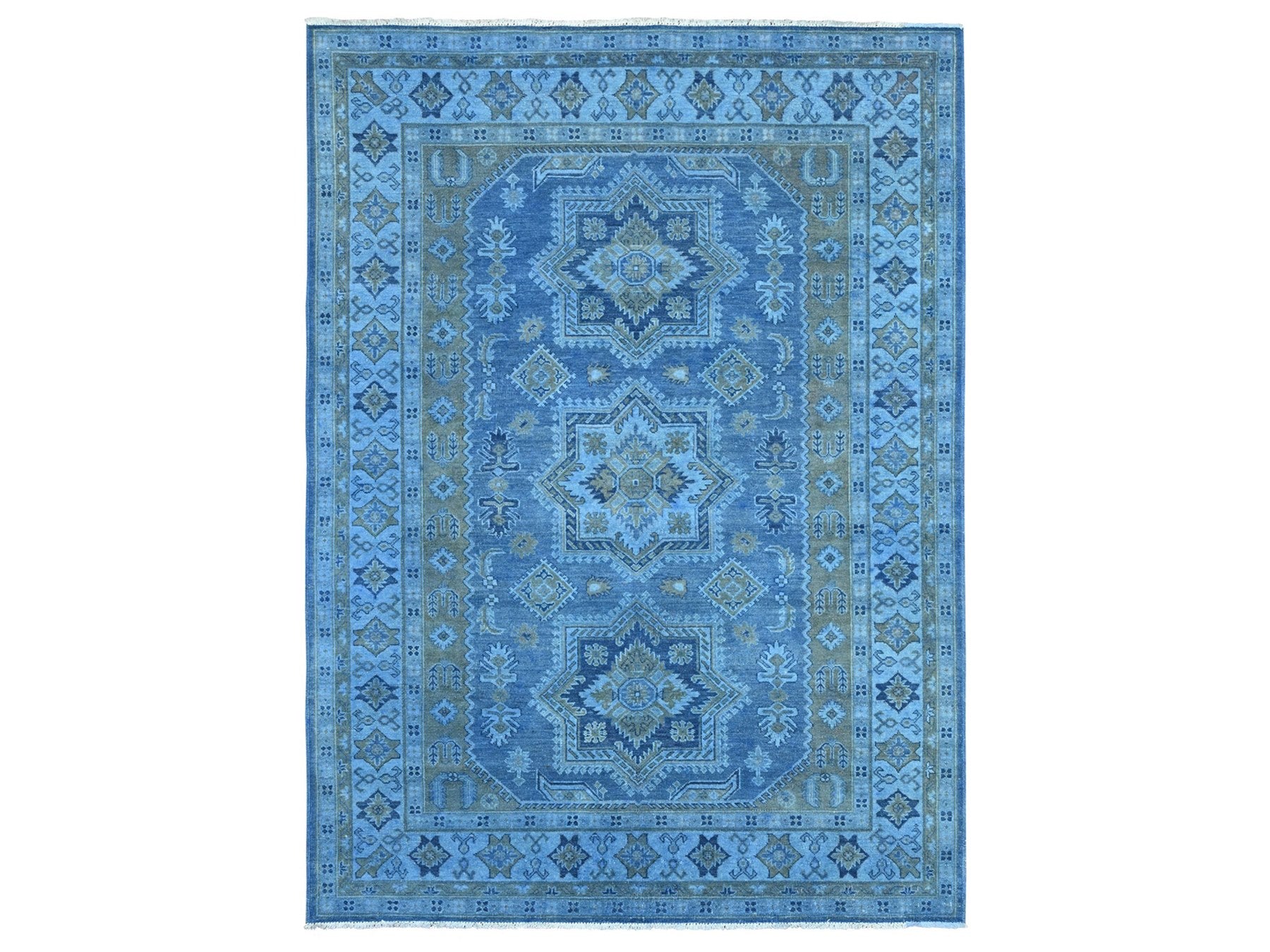 Kazak Kazak hand-knotted wool rug in Overdyed & Blue, 6'2" x 8'5" — SKU O020445