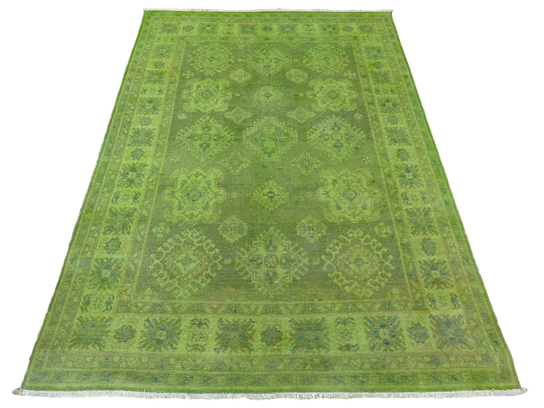 Kazak Kazak hand-knotted wool rug in Overdyed & Green, 4'10" x 6'9" — SKU O020446