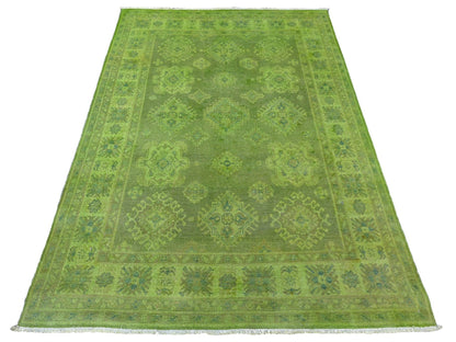 Kazak Kazak hand-knotted wool rug in Overdyed & Green, 4'10" x 6'9" — SKU O020446