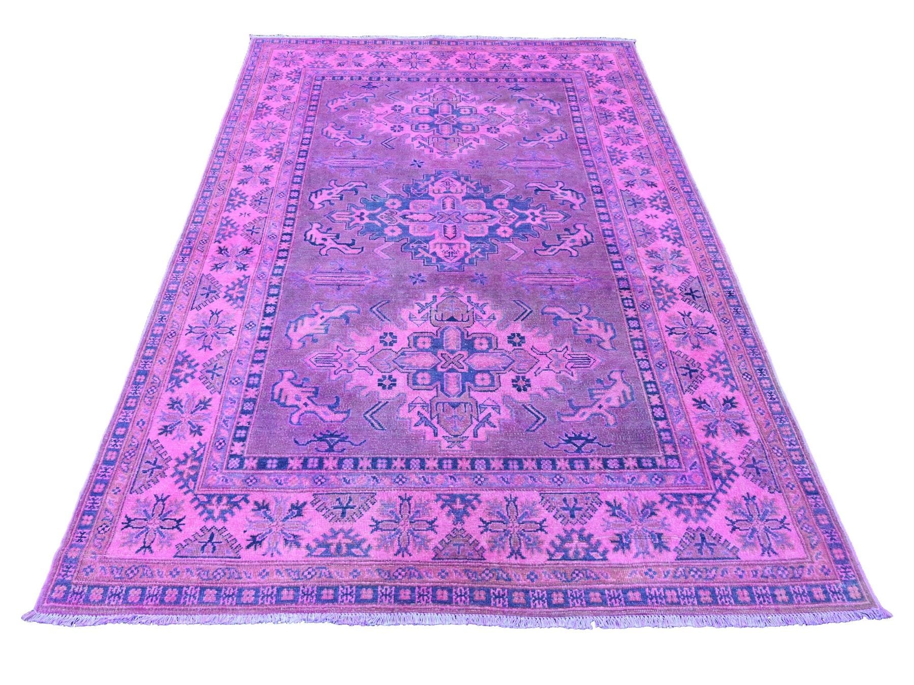 Kazak Kazak hand-knotted wool rug in Overdyed & Pink, 5'7" x 7'9" — SKU O020447