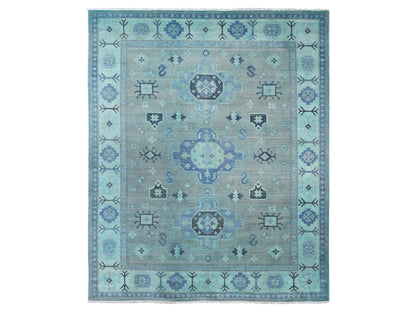 Kazak Kazak hand-knotted wool rug in Overdyed & Blue, 7'9" x 9'6" — SKU O020449