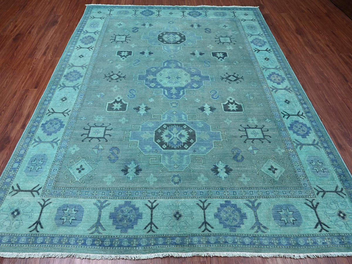 Kazak Kazak hand-knotted wool rug in Overdyed & Blue, 7'9" x 9'6" — SKU O020449 (view 2)