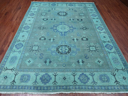 Kazak Kazak hand-knotted wool rug in Overdyed & Blue, 7'9" x 9'6" — SKU O020449 (view 2)
