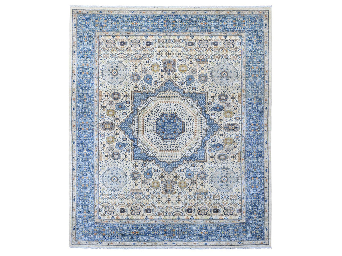 Mamluk Mamluk hand-knotted wool rug in Ivory & Blue, 8'1" x 9'8" — SKU O020453