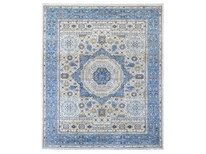Mamluk Mamluk hand-knotted wool rug in Ivory & Blue, 8'1" x 9'8" — SKU O020453