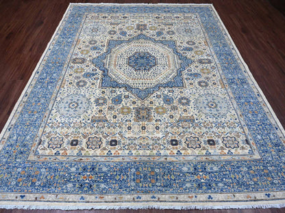 Mamluk Mamluk hand-knotted wool rug in Ivory & Blue, 8'1" x 9'8" — SKU O020453 (view 2)