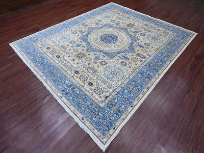 Mamluk Mamluk hand-knotted wool rug in Ivory & Blue, 8'1" x 9'8" — SKU O020453 (view 3)