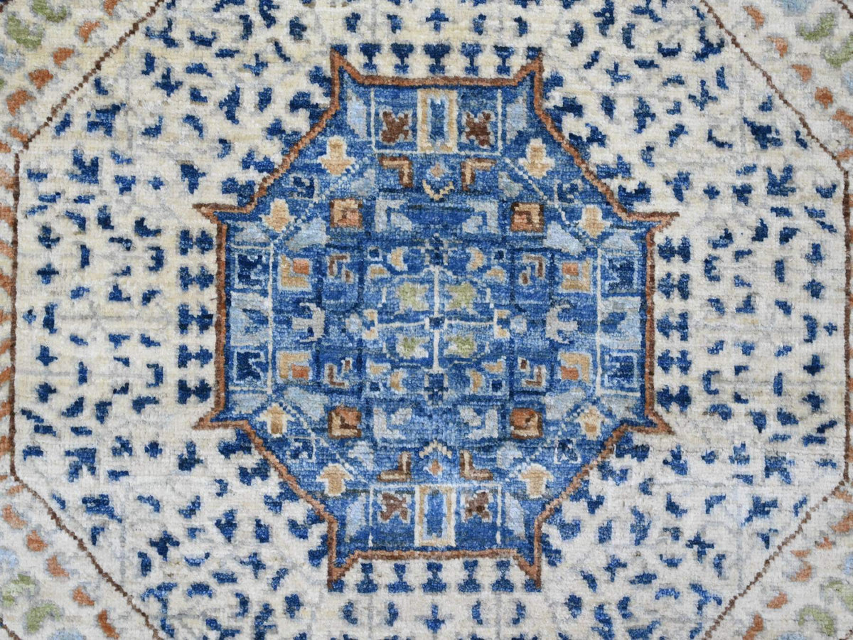 Mamluk Mamluk hand-knotted wool rug in Ivory & Blue, 8'1" x 9'8" — SKU O020453 (view 8)