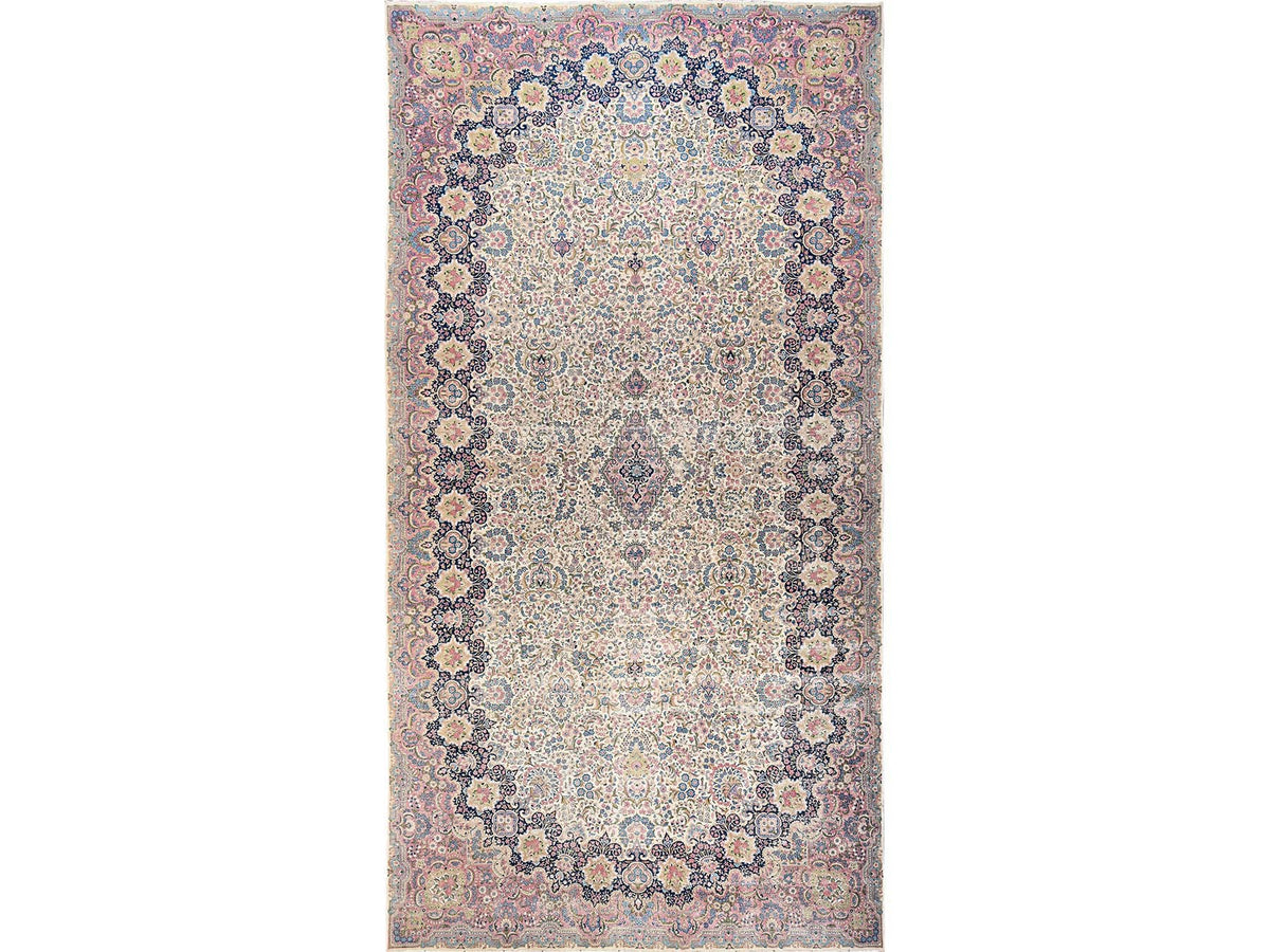 Kerman Vintage hand-knotted wool rug in Ivory, 11'9" x 23' — SKU O02046