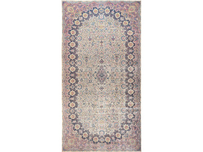 Kerman Vintage hand-knotted wool rug in Ivory, 11'9" x 23' — SKU O02046