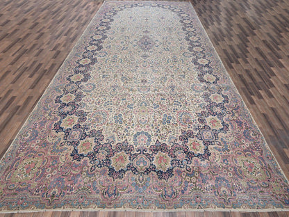 Kerman Vintage hand-knotted wool rug in Ivory, 11'9" x 23' — SKU O02046 (view 2)