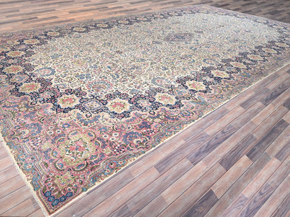 Kerman Vintage hand-knotted wool rug in Ivory, 11'9" x 23' — SKU O02046 (view 3)