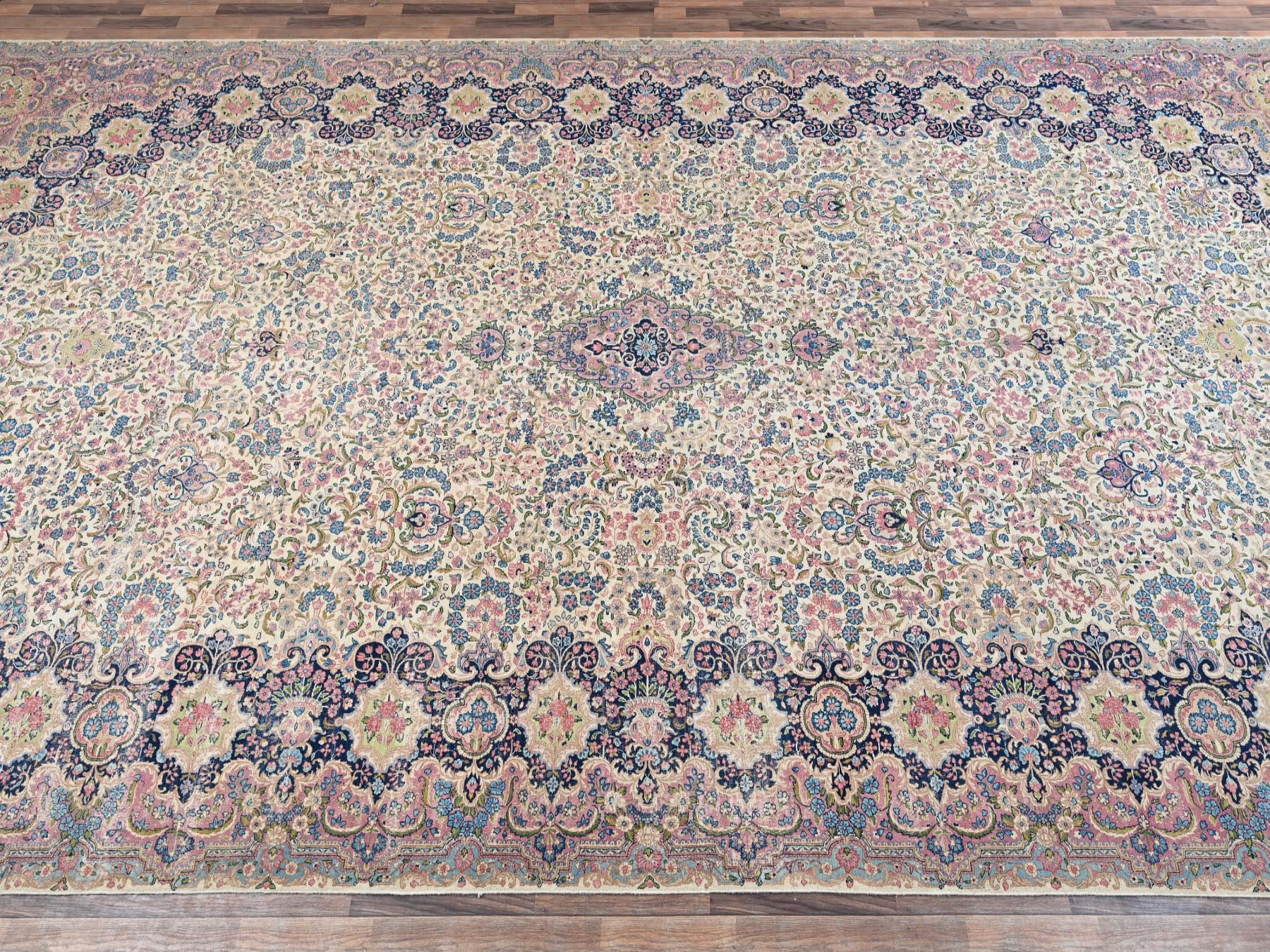 Kerman Vintage hand-knotted wool rug in Ivory, 11'9" x 23' — SKU O02046 (view 4)
