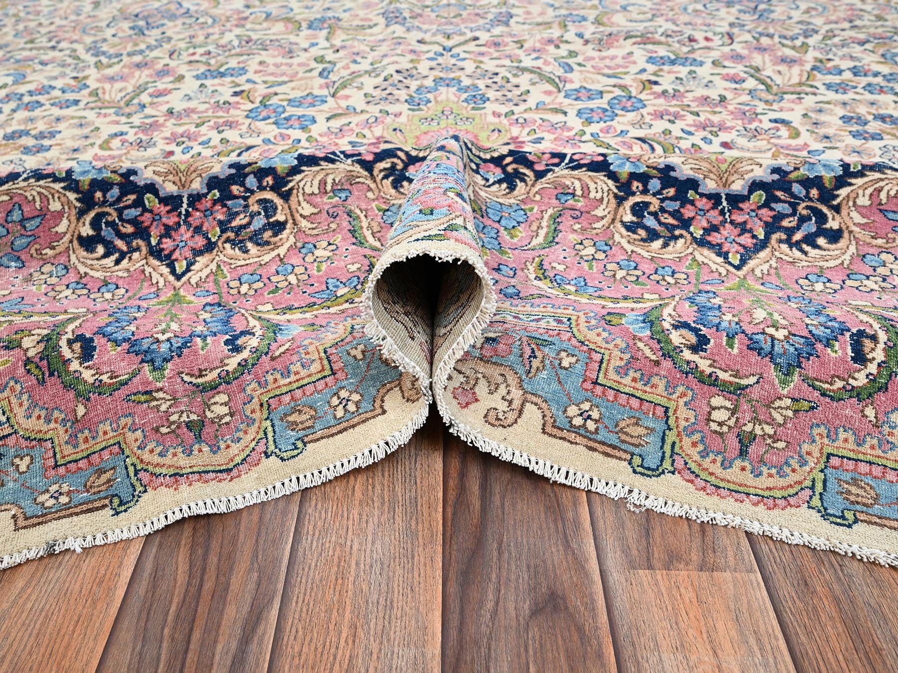 Kerman Vintage hand-knotted wool rug in Ivory, 11'9" x 23' — SKU O02046 (view 6)