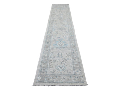 Ivory 2'10" x 13'7" Oushak And Peshawar Hand knotted Wool Rug - Sku: O020473