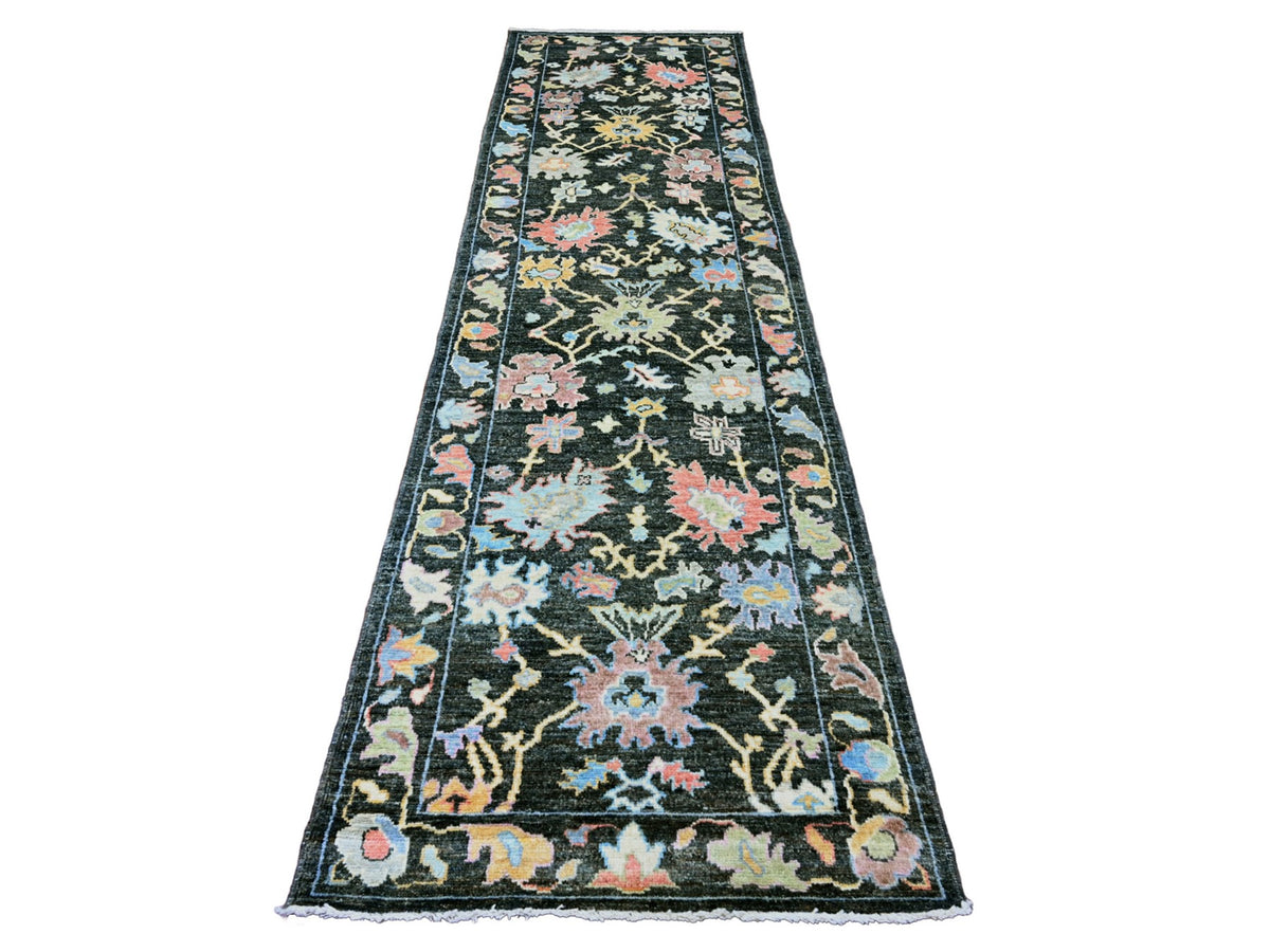 Oushak Oushak hand-knotted wool runner in Black, 3'3" x 11'6" — SKU O020474