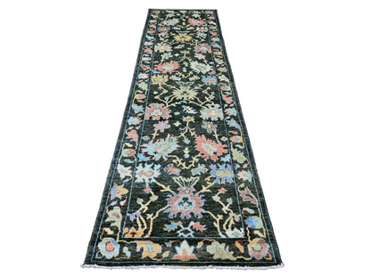 Black 3'3" x 11'6" Oushak And Peshawar Hand knotted Wool Rug - Sku: O020474