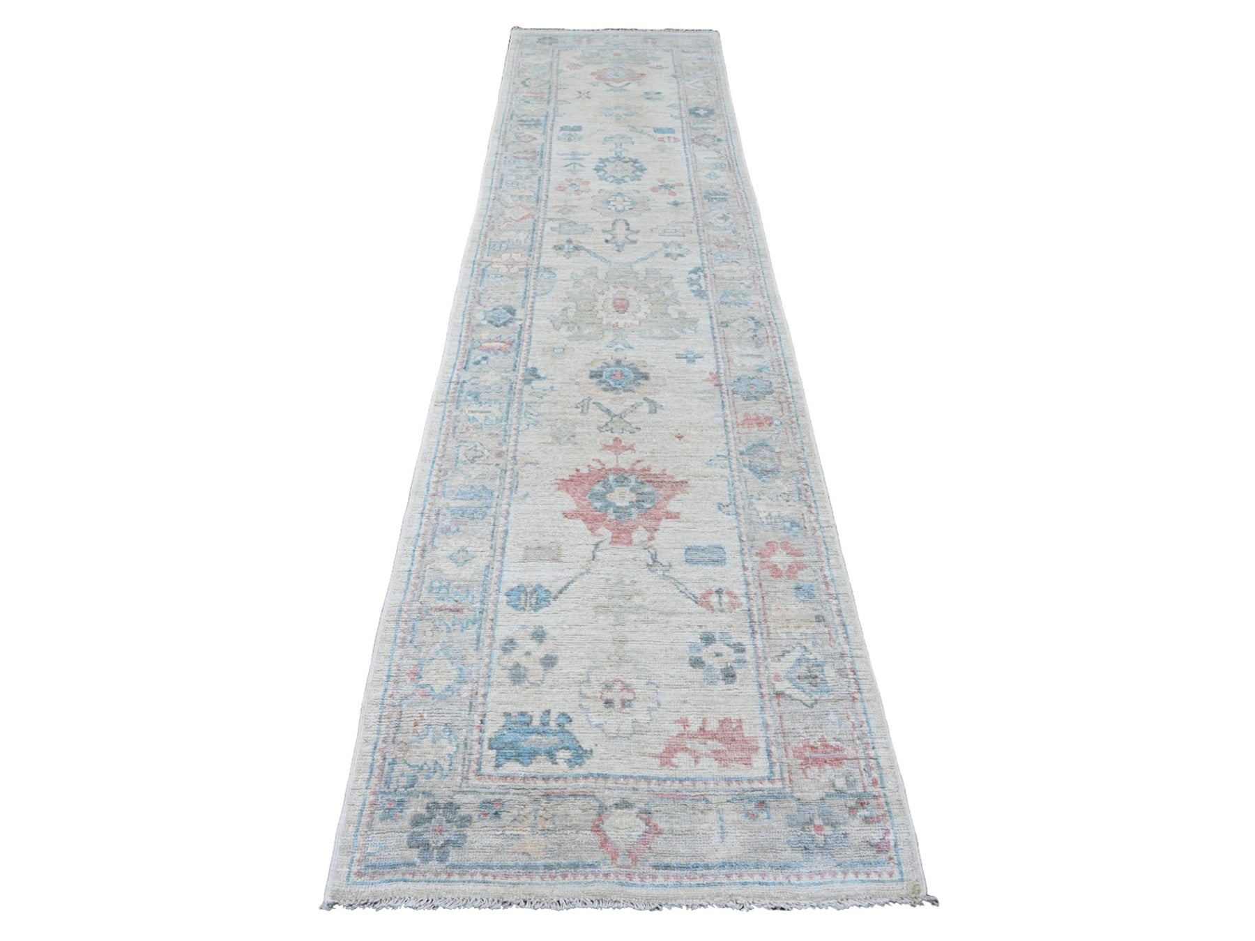 Oushak Oushak hand-knotted wool runner in Ivory & Gray, 2'10" x 11'7" — SKU O020475