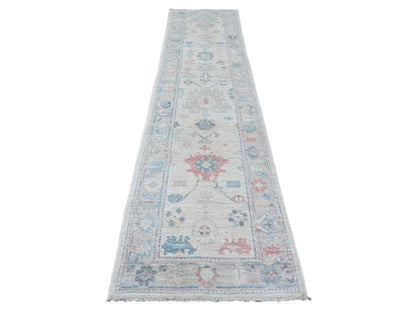 Oushak Oushak hand-knotted wool runner in Ivory & Gray, 2'10" x 11'7" — SKU O020475