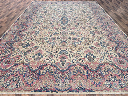 Ivory 11'5" x 16'10" Vintage Hand knotted Wool Rug - Sku: O02047