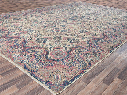Kerman Vintage hand-knotted wool rug in Ivory, 11'5" x 16'10" — SKU O02047 (view 3)