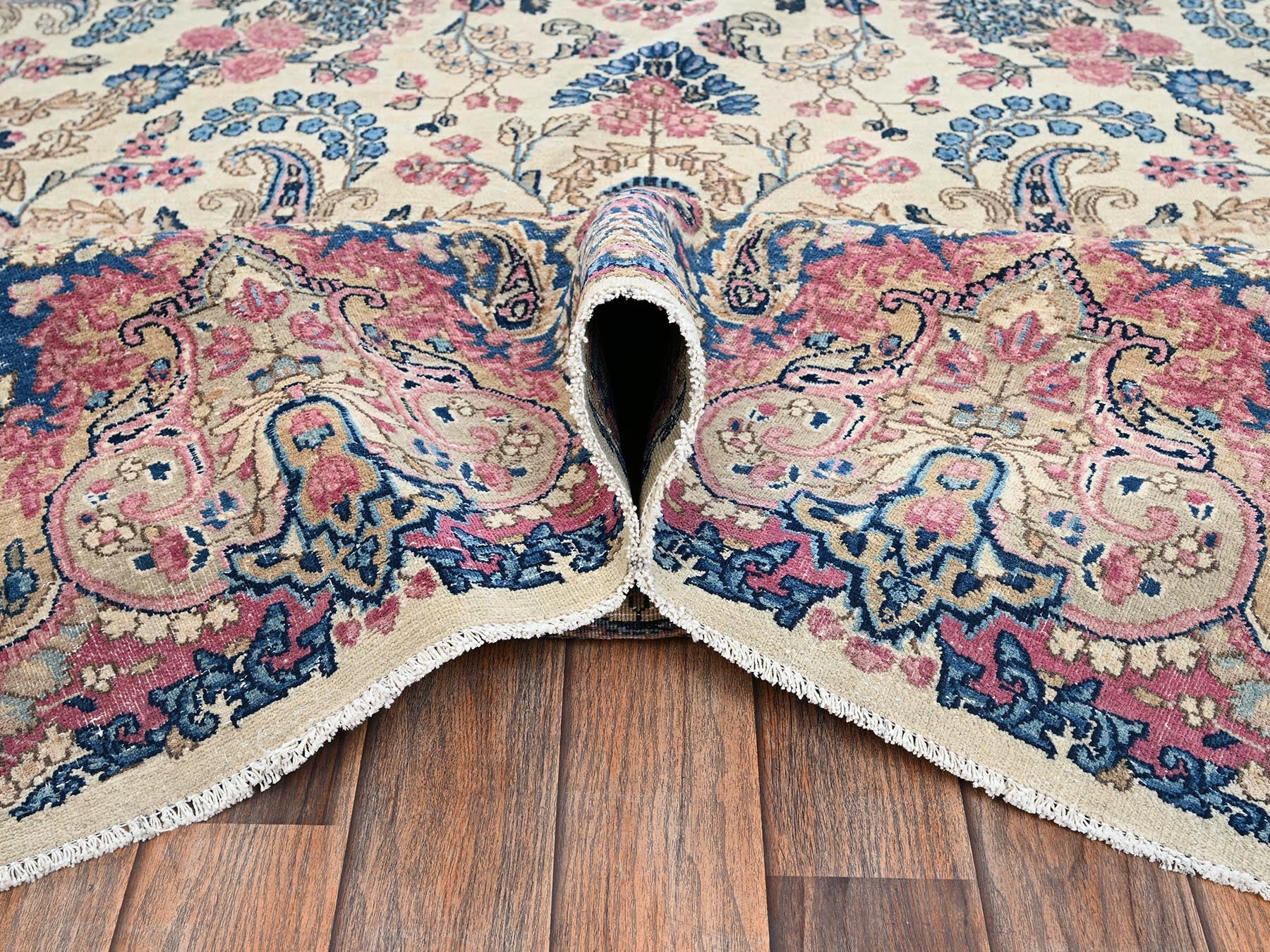 Kerman Vintage hand-knotted wool rug in Ivory, 11'5" x 16'10" — SKU O02047 (view 6)