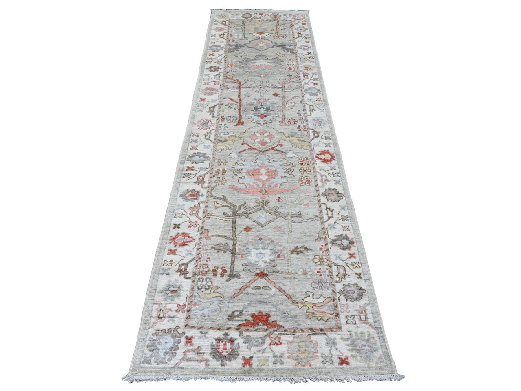 Oushak Oushak hand-knotted wool runner in Gray & Ivory, 2'11" x 10'6" — SKU O020480