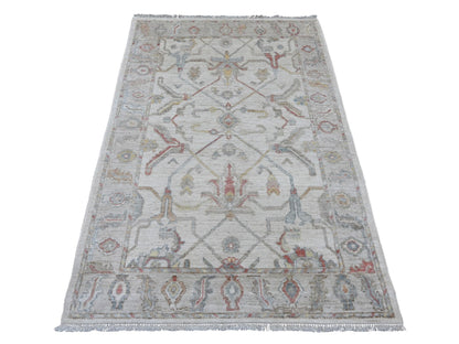 Ivory 3'11" x 5'11" Oushak And Peshawar Hand knotted Wool Rug - Sku: O020487