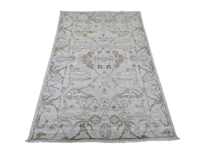 Grey 4'0" x 5'10" Oushak And Peshawar Hand knotted Wool Rug - Sku: O020489