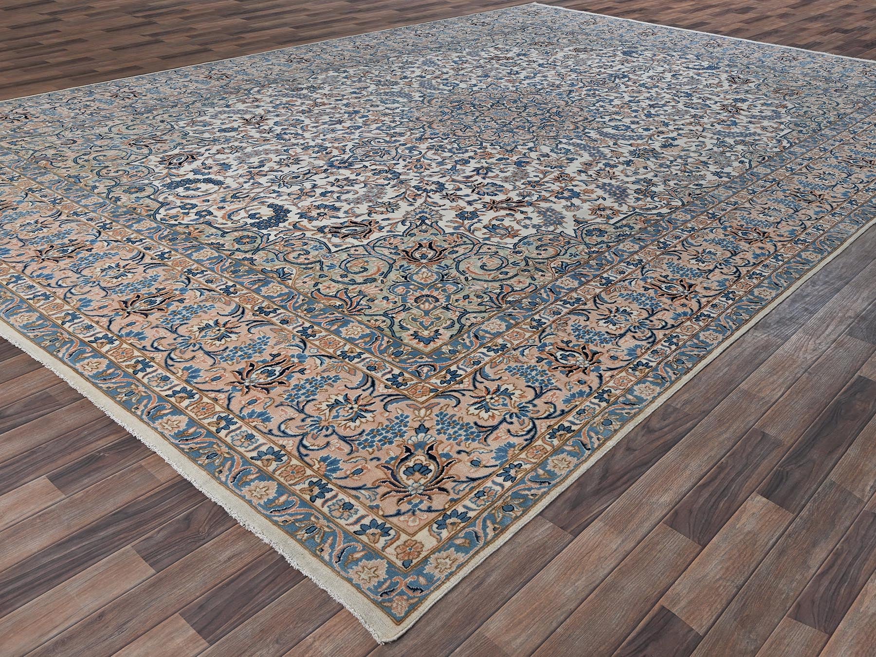 Vintage hand-knotted wool rug in Ivory & Peach, 11'6" x 16'6" — SKU O02048 (view 3)