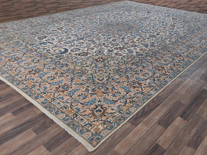 Vintage hand-knotted wool rug in Ivory & Peach, 11'6" x 16'6" — SKU O02048 (view 3)