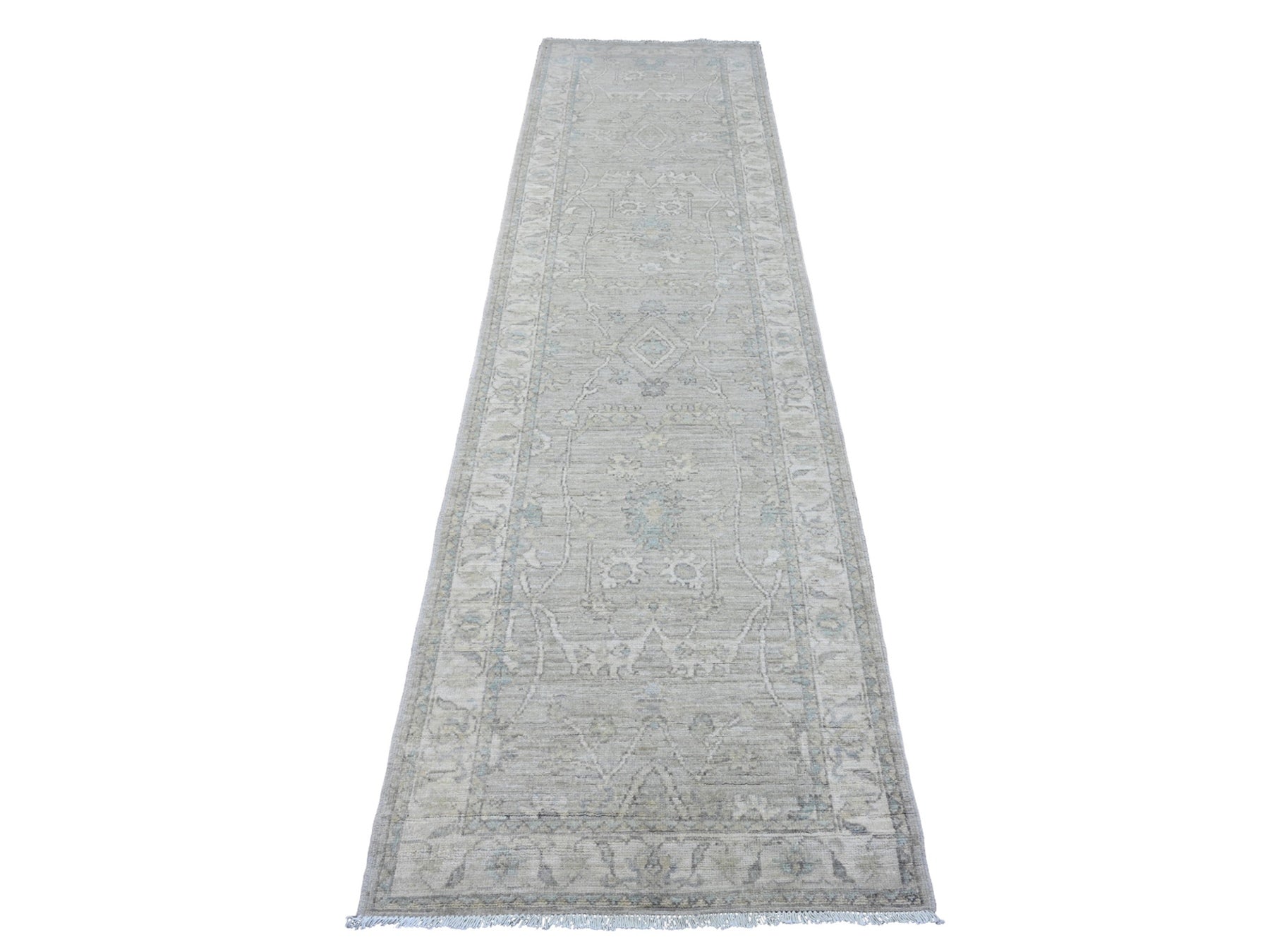 Gray 2'8" x 9'11" Oushak / Peshawar Hand knotted Wool Rug - Sku: O020499