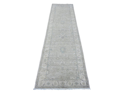 Grey 2'8" x 9'11" Oushak And Peshawar Hand knotted Wool Rug - Sku: O020499